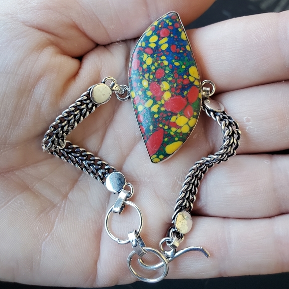 New Mosaic Jasper 925 Silver Bangle Bracelet. - Picture 7 of 14